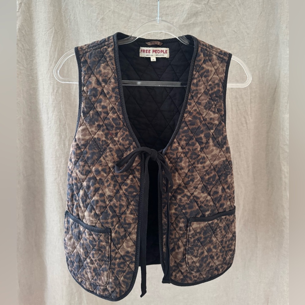 Free People Quilted Tie-Front Vest – Leopard Print (Size XS)